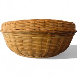Large Vintage Natural Woven Basket with Lid 12"